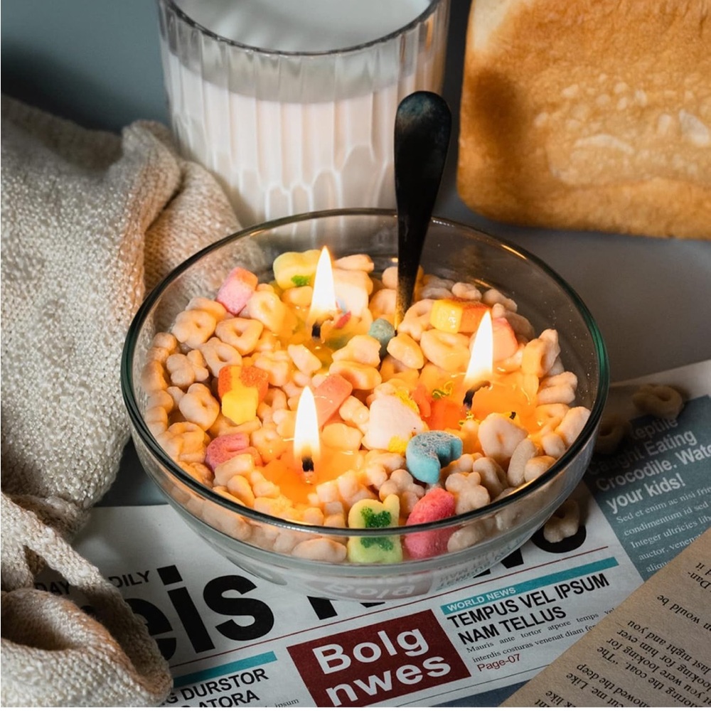 3 Wick Candle Colorful Cereal Bowl Lucky Charms Vanilla Scented DIY Colorful New